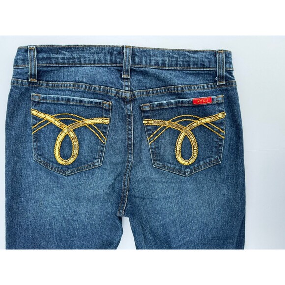 NDJ Tummy Tuck Jeans Womens Sz 10 Blue Bootcut Mid Rise Gold Embroidered Pockets - Picture 5 of 10